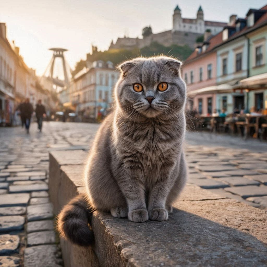 Mera the cat in Bratislava, Slovakia by the Danube