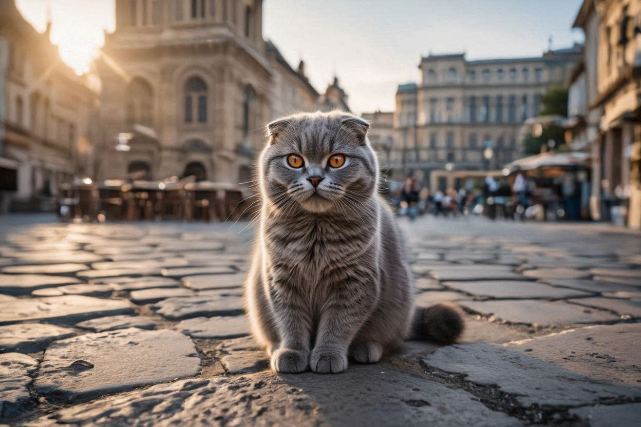 Mera the cat touring Bucharest, Romania's capital city